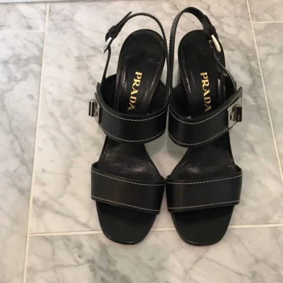 Prada Calzature Donna block heel, sling back sandals with dust bags